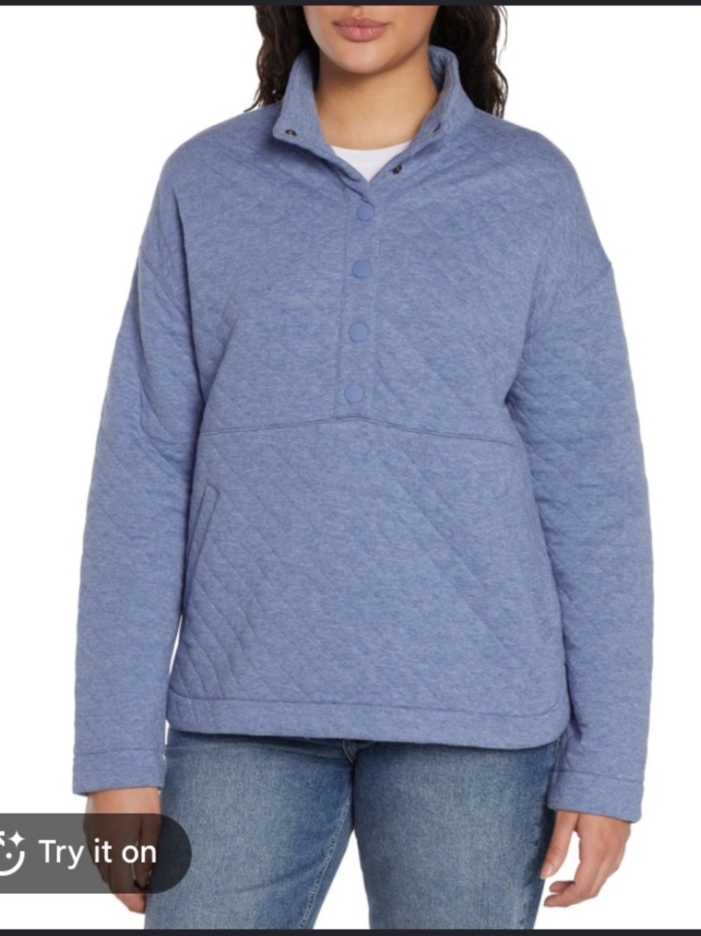 Eddie Bauer Quilted Pullover Snap-Front Top - Blue